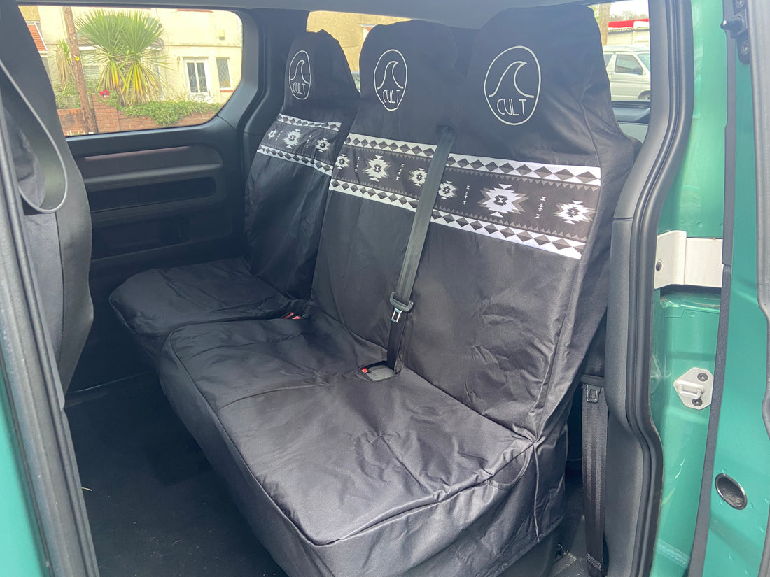 Double front seat cover AZTEC Black and White